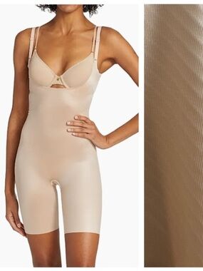 SPANX Thinstincts 2.0 Open Bust Mid Thigh Nude Bodysuit Shapewear Large